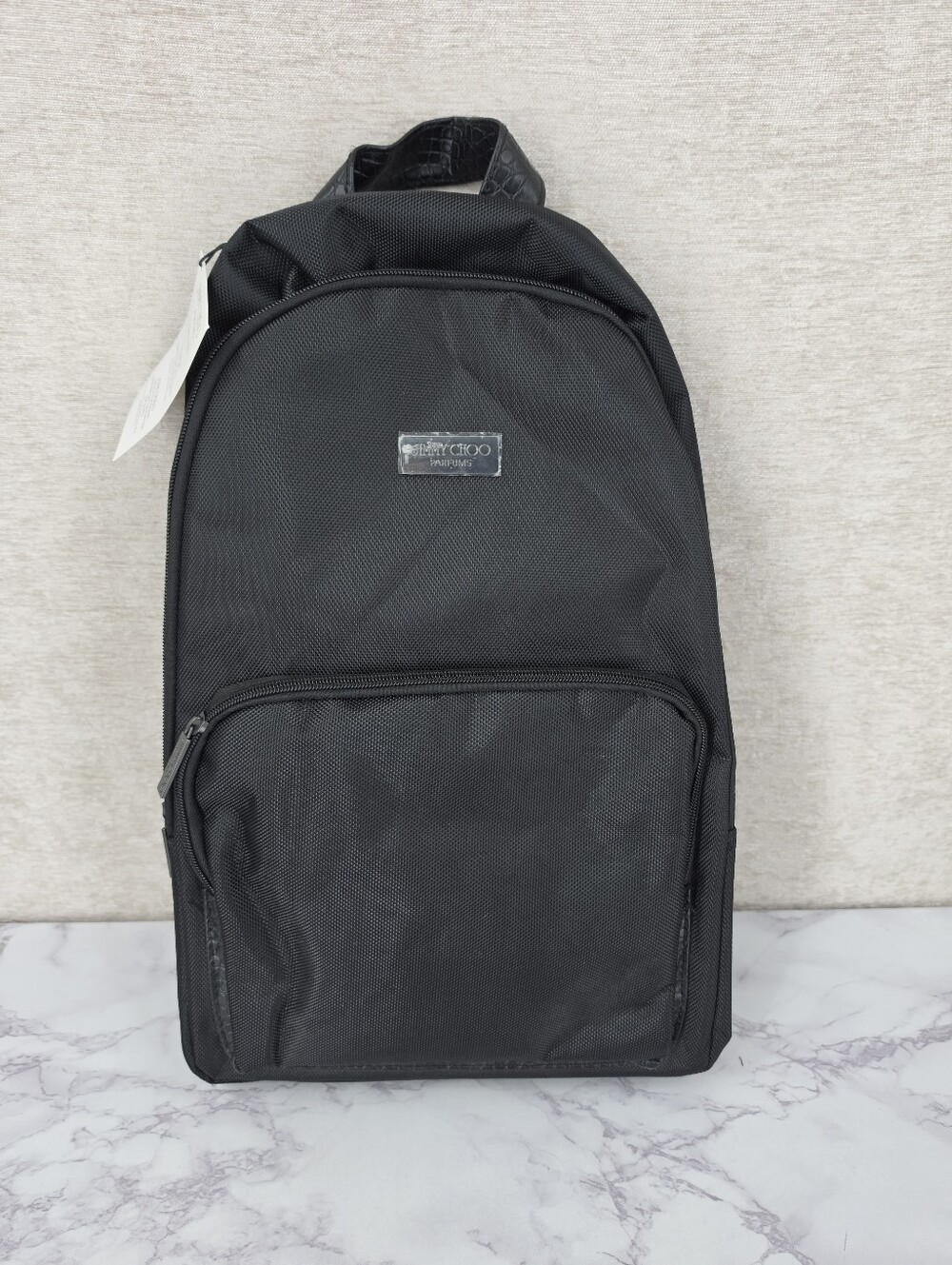 Jimmy Choo Parfums School Office Travel Black Backpack Croc Embossed Trim Men's